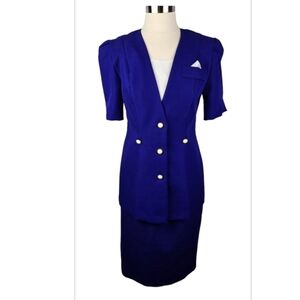Vintage Tina Barrie Women 2 pc Career Suit Size 8 Cobalt Royal Blue Jacket Skirt